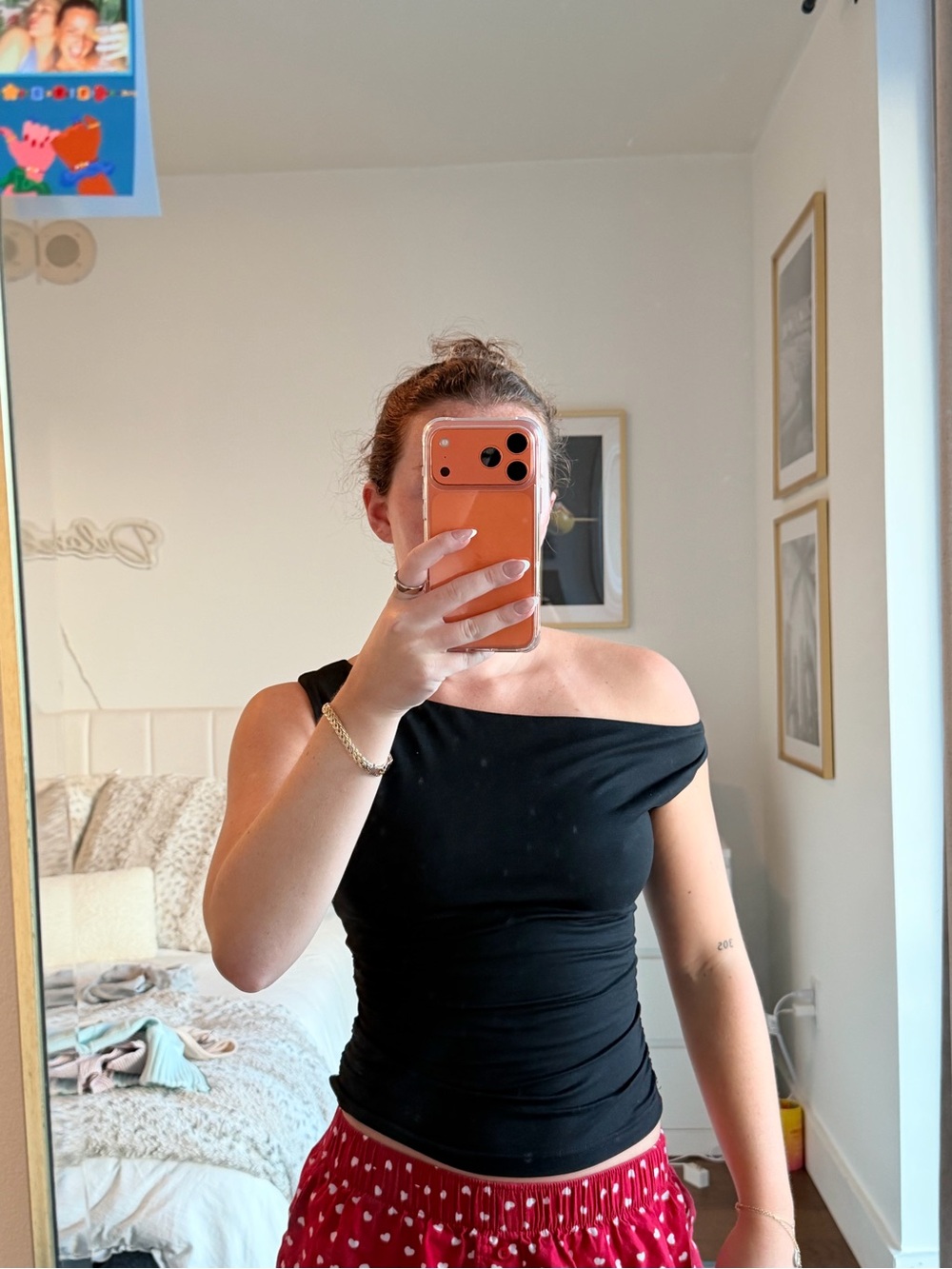 Women's Black One-Shoulder Ruched Short Sleeve Top